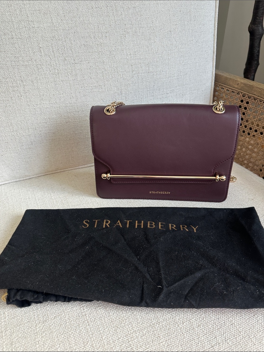 Strathberry Plum Leather Shoulder Bag with Gold Hardware - Picture 2 of 5